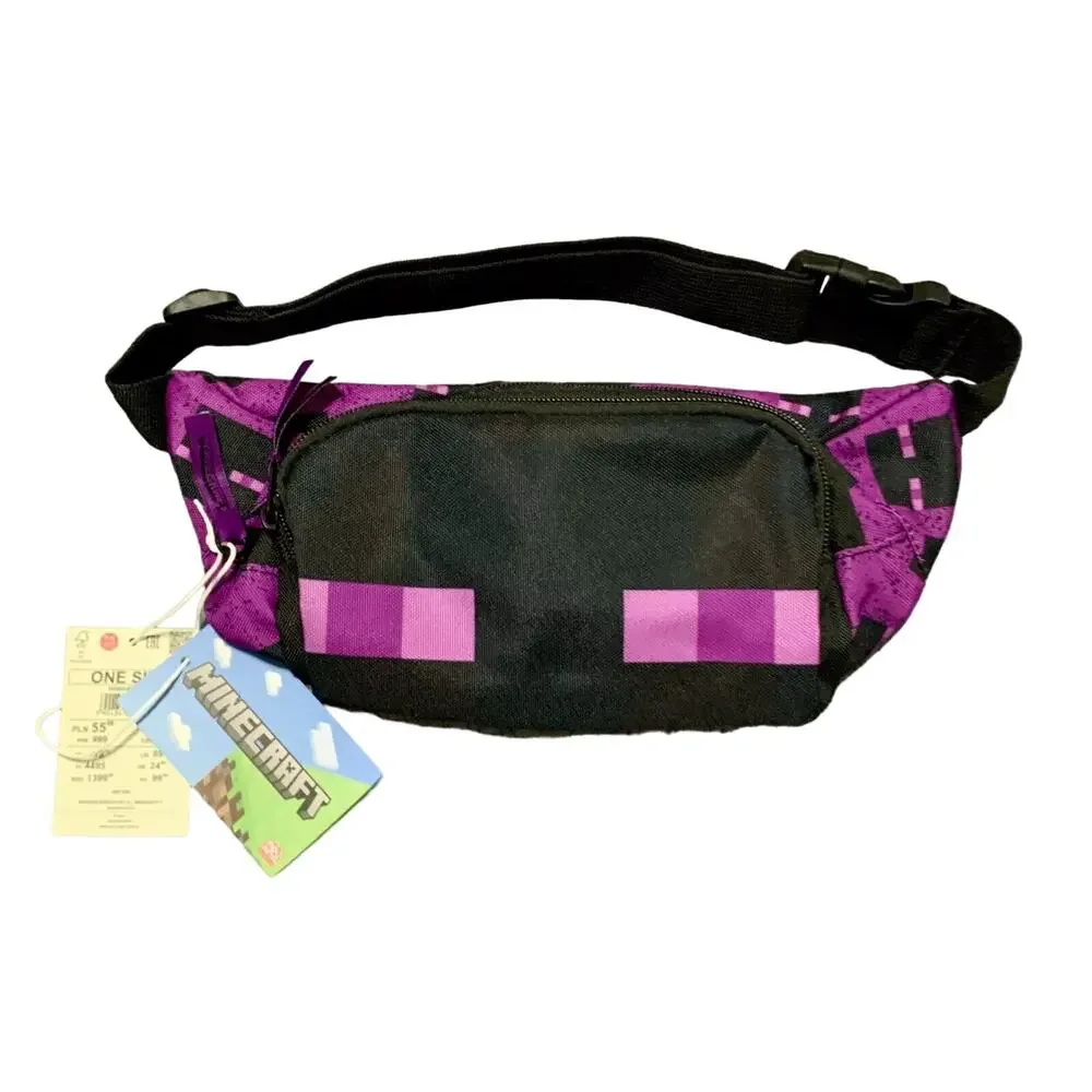 MINECRAFT Double Zip Fanny Pack Belt Bag Purple Black RARE